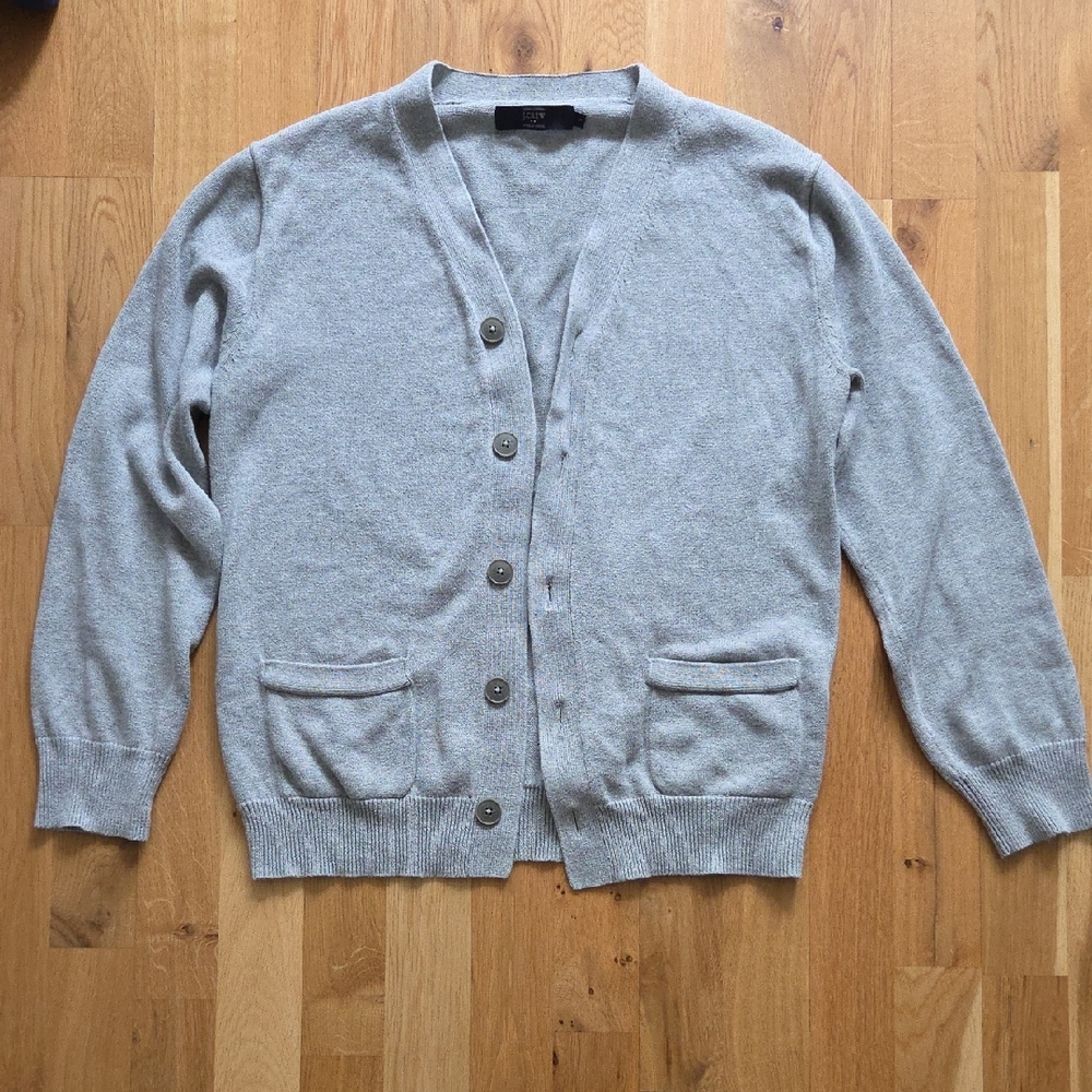J. Crew Factory Gray Cardigan Sweater with Ribbed Cuffs